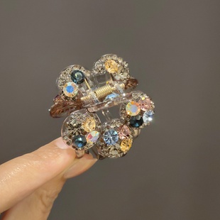 韩版彩色闪钻中号花朵抓夹网红款盘发夹2025新款时尚气质半扎发夹