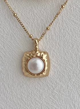 S925纯银天然淡水珍珠方糖吊坠项链锁骨链女高级毛衣链