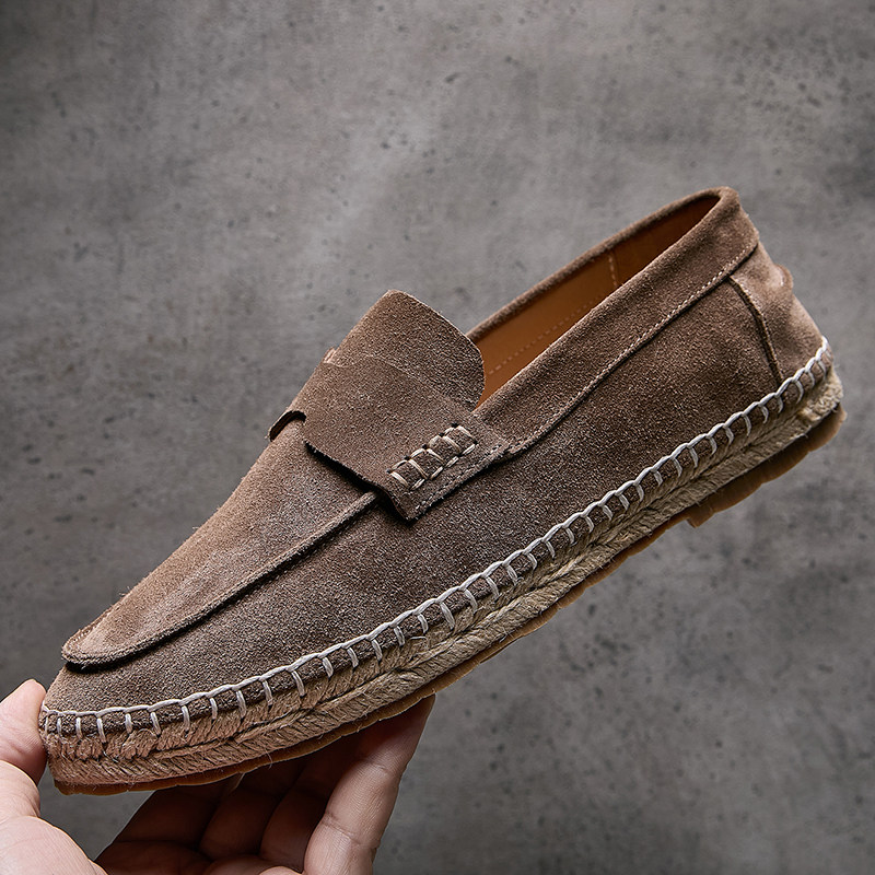 欧洲站春季新款乐福鞋男真皮英伦复古套脚懒人鞋老钱风牛皮渔夫鞋