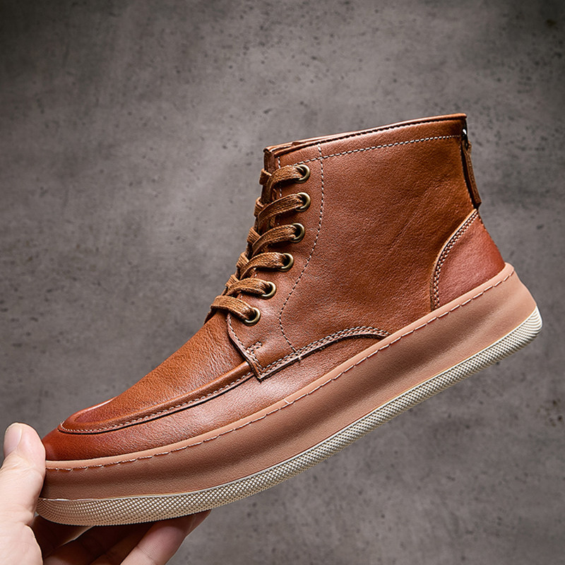 2025秋冬季新款高帮男鞋真皮英伦复古时尚系带马丁靴头层牛皮短靴