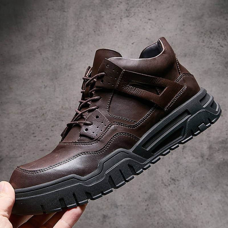 欧洲站秋冬季新款高帮男鞋真皮英伦复古时尚马丁靴厚底防滑机车靴