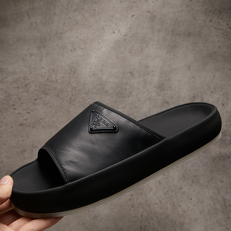 2026夏季新款拖鞋男真皮黑色高级感防滑一字拖潮牌厚底防水沙滩鞋