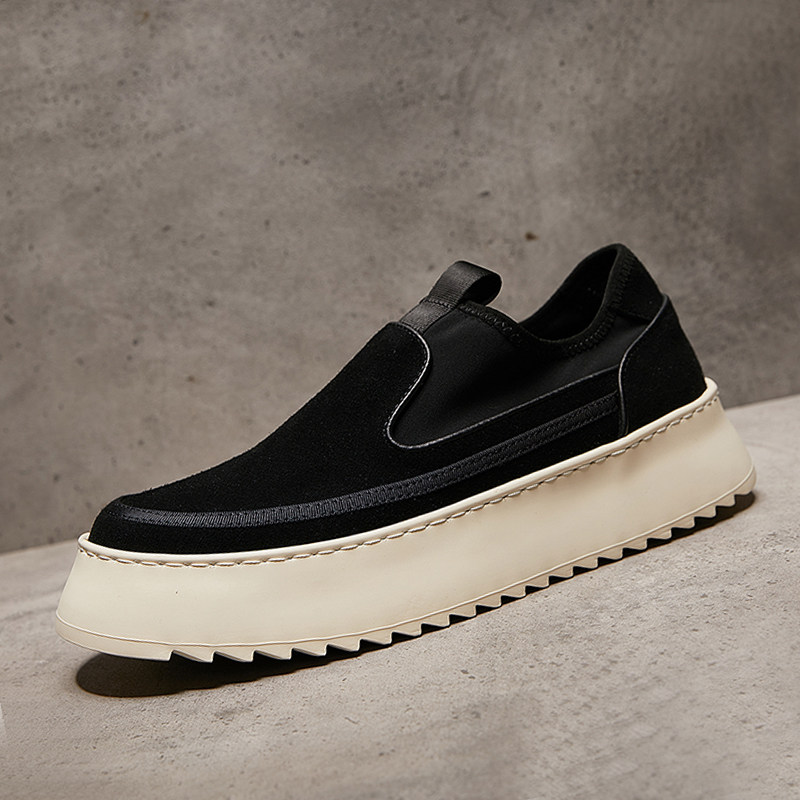 欧洲站夏季新款男鞋真皮黑色高级感套脚乐福鞋男厚底增高百搭板鞋