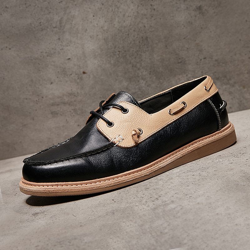 欧洲站春夏季新款男鞋真皮手工拼接高端休闲皮鞋时尚百搭牛皮板鞋