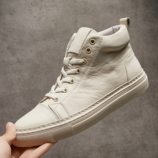 欧洲站秋冬季新款高帮男鞋真皮韩版百搭小白鞋加绒保暖牛皮马丁靴