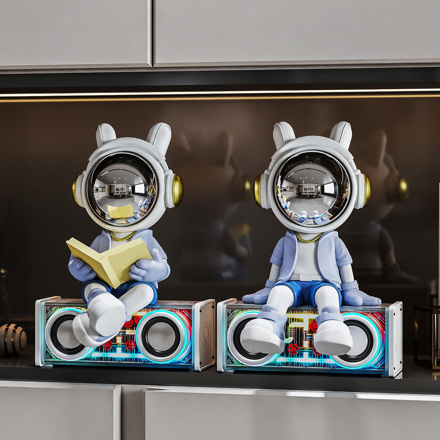 宇航员太空人坐姿小摆件客厅电视柜台面背景墙书柜酒柜轻奢装饰品