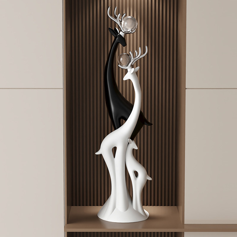 客厅电视柜旁轻奢福禄双全招财鹿大型落地摆件玄关装饰品乔迁礼物