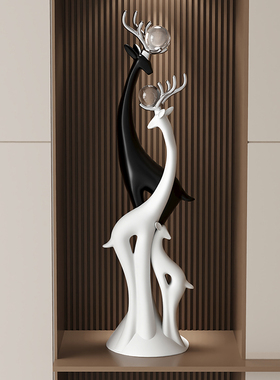 客厅电视柜旁轻奢福禄双全招财鹿大型落地摆件玄关装饰品乔迁礼物