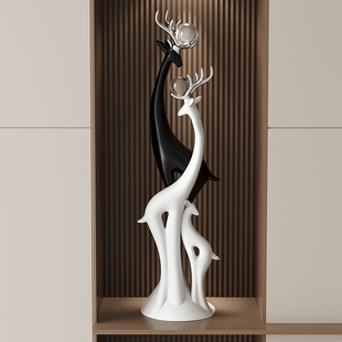 客厅电视柜旁轻奢福禄双全招财鹿大型落地摆件玄关装饰品乔迁礼物