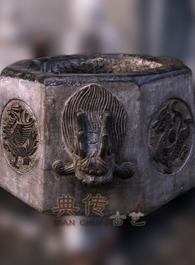仿古庭院石雕天然做旧井口古井石台青石麒麟四方神兽老井圈装饰品