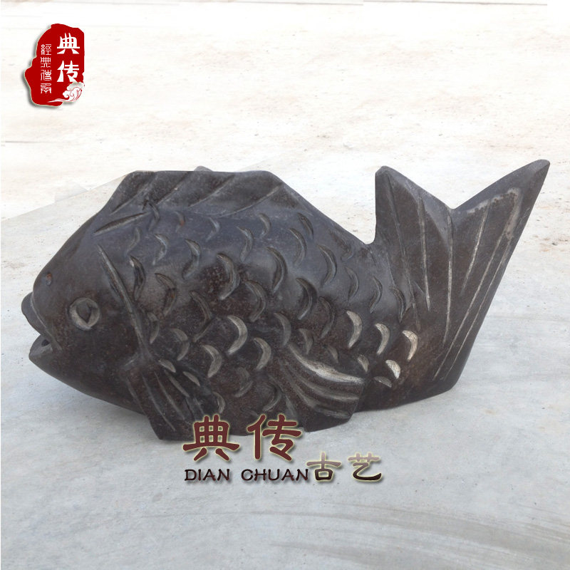 庭院鱼池喷泉流水仿古园林石雕喷水鱼青石雕刻动物家装饰品小摆件