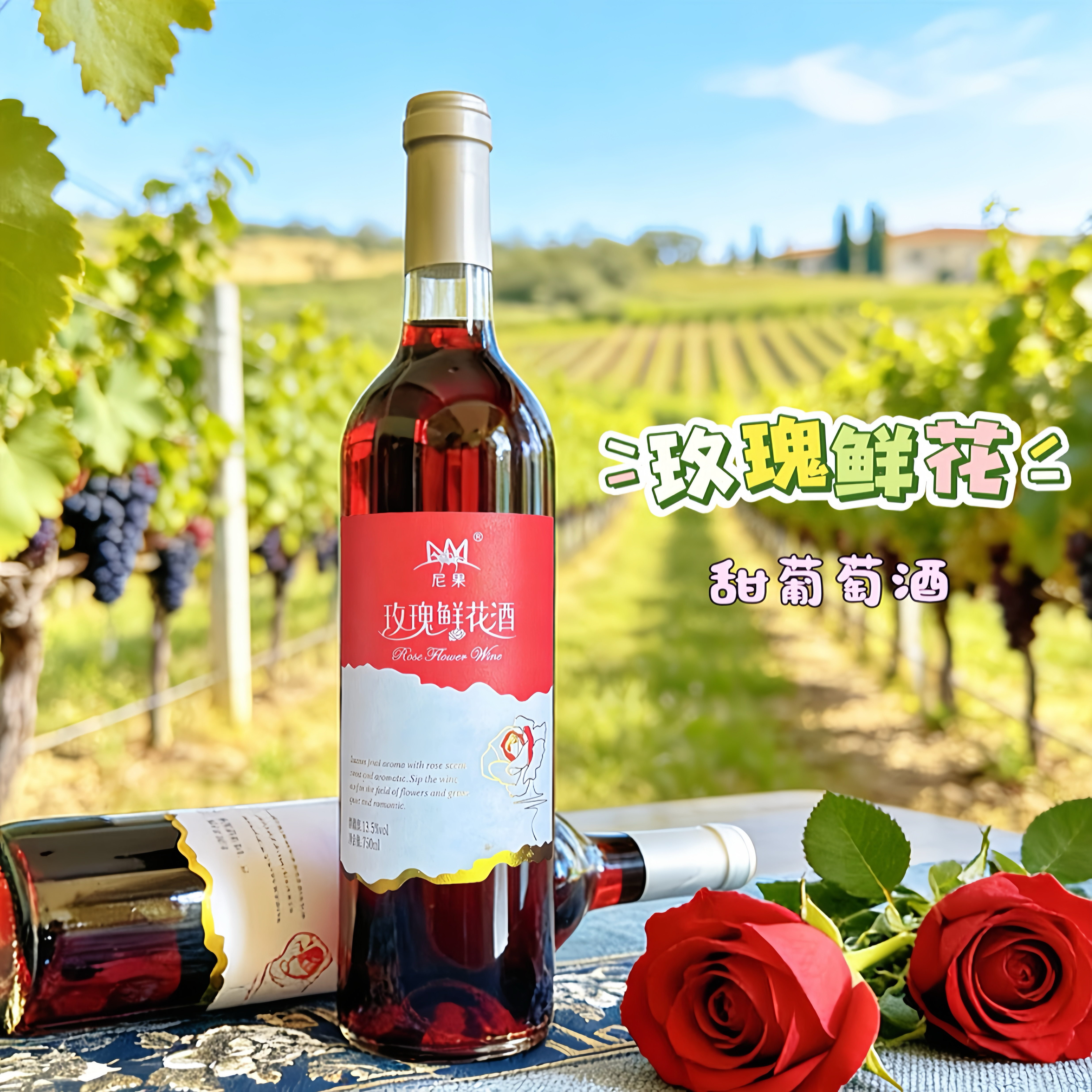 云南弥勒红酒东风庄园 尼果玫瑰鲜花酒 甜红葡萄酒少女果露酒果酒