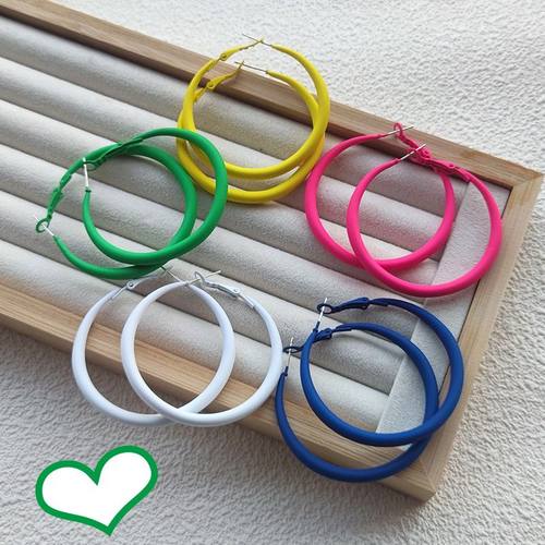 s925银针大耳圈韩国金属喷漆个性彩色耳环圆圈显脸小网红潮流耳饰