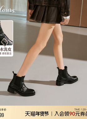 73hours女鞋迷恋复古秋冬新款复古水洗皮切尔西靴烟筒巴恩风短靴