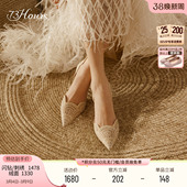 蔷薇少女26春季 不累脚婚鞋 新款 女显瘦凉鞋 蕾丝高跟鞋 73hours女鞋