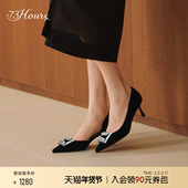 递进浪漫2026春季 新款 尖头黑色细高跟鞋 73hours女鞋 女不累脚单鞋