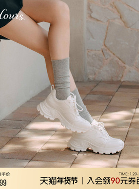 73hours女鞋松软蹦床春秋新款厚底白色老爹鞋小白鞋运动休闲鞋女