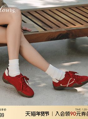 明星同款73hours女鞋俏皮节奏2025秋新款复古红色德训鞋休闲鞋女