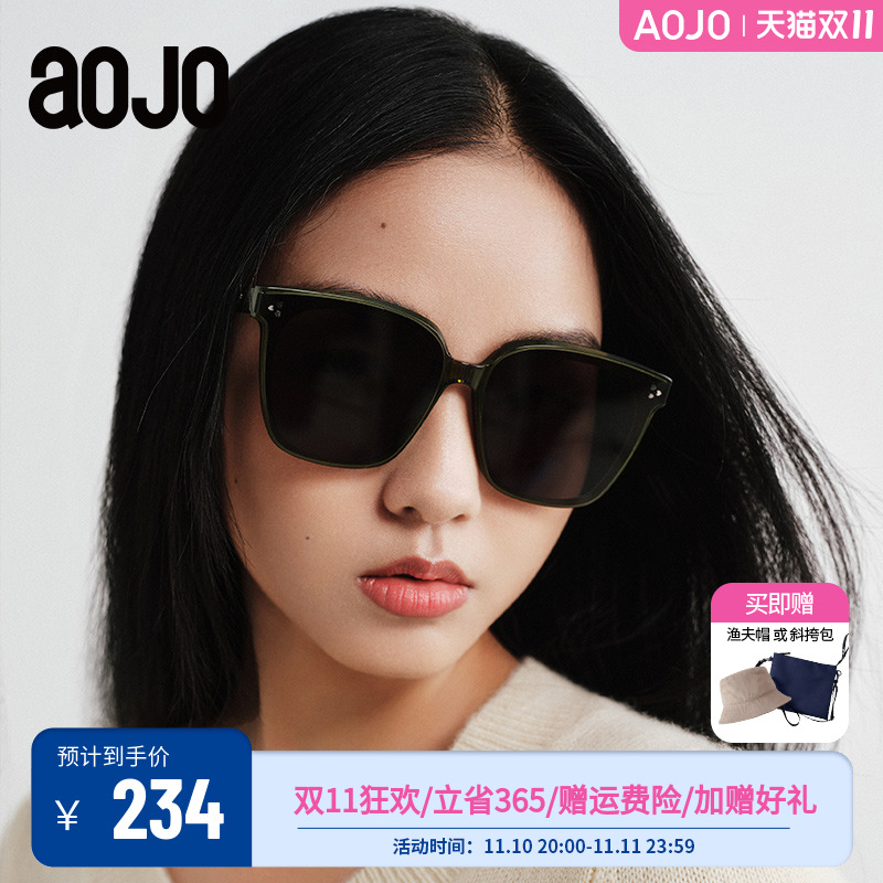 aojo2023年新款墨镜黑色防晒舒适太阳镜女 时尚百搭 AJ401SJ704