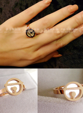 叮当猫贝壳戒指玫瑰金女时尚