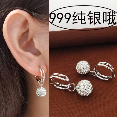 S999纯银耳环女养耳洞耳圈耳饰