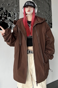 韩版ins户外登山防水运动夹克 男女潮牌宽松连帽冲锋衣C7916P85图片