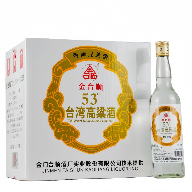 金台顺台湾高粱酒53度浓香型固态法纯粮白酒600mlx12瓶普装整箱