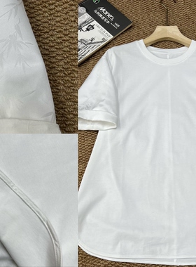 欧货袖口翻边国风短袖体恤衫女夏26新款百搭套头圆通显瘦上衣7931