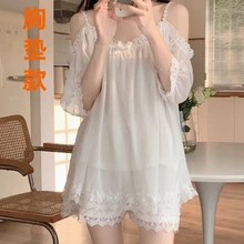 一字肩胸垫网纱睡衣套装夏季花边薄款宽松女家居服新款两件套319