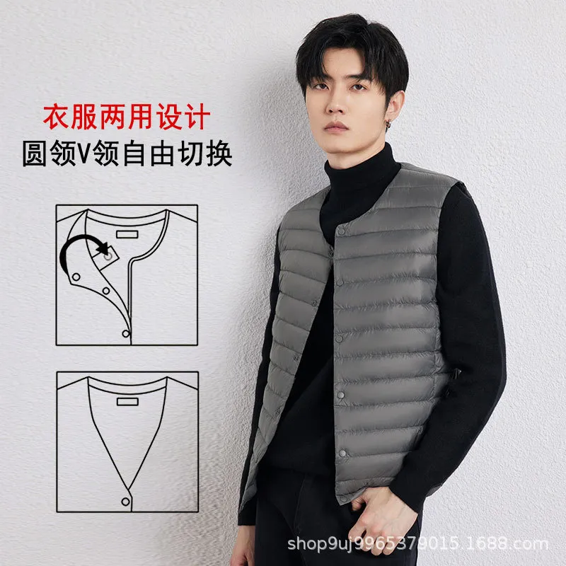 2025新款男无领羽绒内胆马甲V领轻薄羽绒服保暖内穿大码背心外套,男装,羽绒马甲,淘宝优惠券,粉丝福利购,淘宝优惠卷