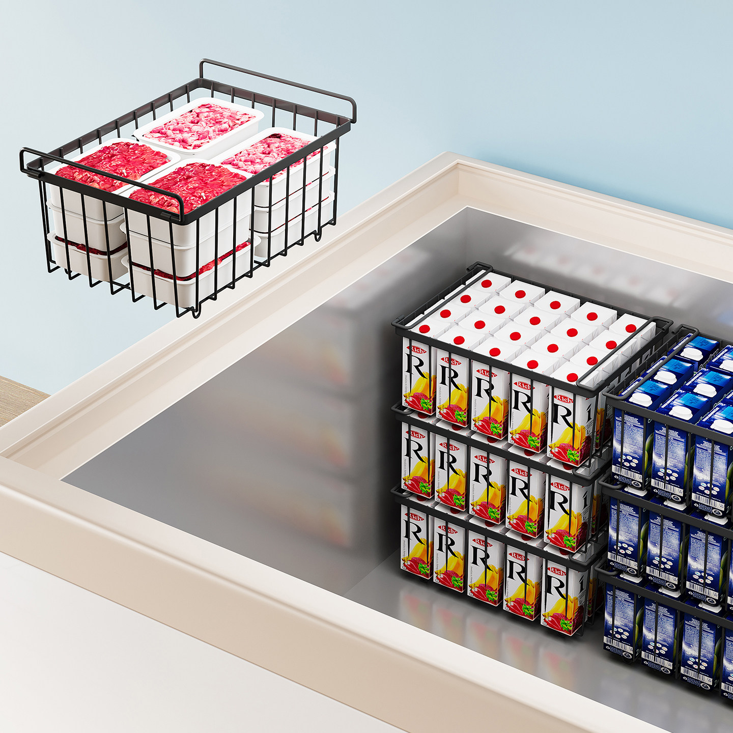 通用冰柜内部置物架食品筐冷柜分层收纳吊篮挂框分类分格储物挂篮