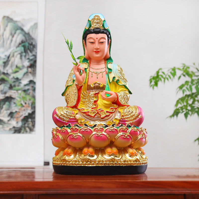 家用观音佛像摆件树脂材质纯手工制作南海滴水观世音菩萨12寸16寸