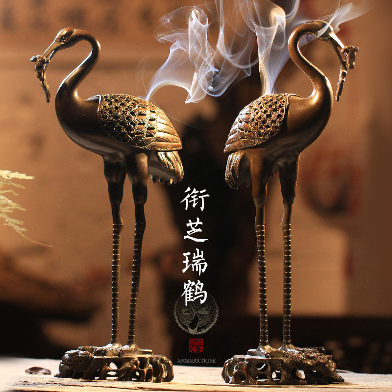 青沉紫铜仙鹤香炉创意家用室内图片