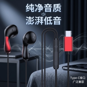 耳机有线3.5mm圆孔线控带麦半入耳式通用Type-C耳机游戏电竞游戏