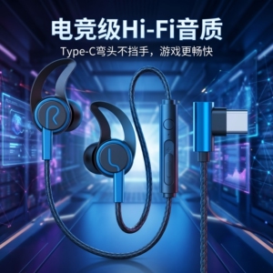 耳机有线入耳式适用于华为OPPO小米vivo15手机type-c接口圆头扁孔