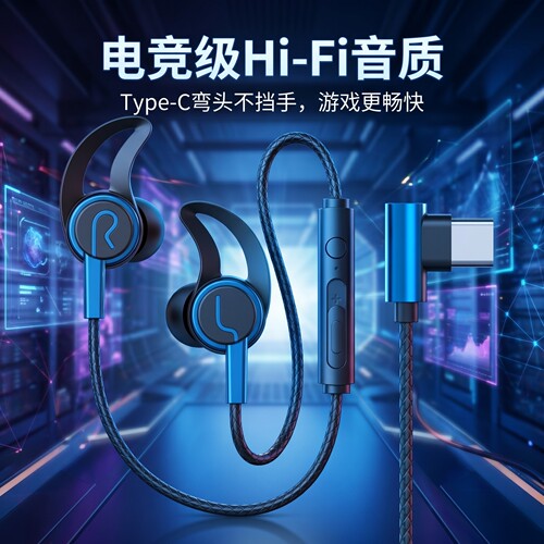 耳机有线入耳式适用于华为OPPO小米vivo15手机type-c接口圆头扁孔