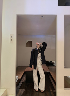 FFLU25/3/20【bi入腿精白牛仔】弹力面料 直筒微喇叭白色牛仔裤女