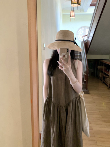 FFLU25/4/23【亚麻的夏天】100亚麻天然染色高级感宽松亚麻长裙