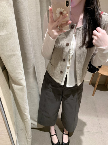 FFLU25/3/20【老钱棉质八分裤】春夏新款时髦高智具像化灰色裤子