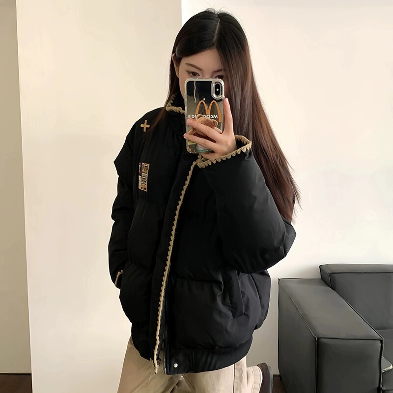 黑色羽绒服女2025新款冬季韩系小个子国潮情侣装加厚外套女款冬装