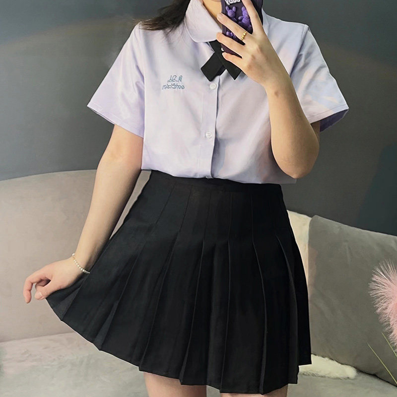 泰国校服圆领jk制服禁忌女孩同款淡紫色初恋小水学生短裙短袖衬衫
