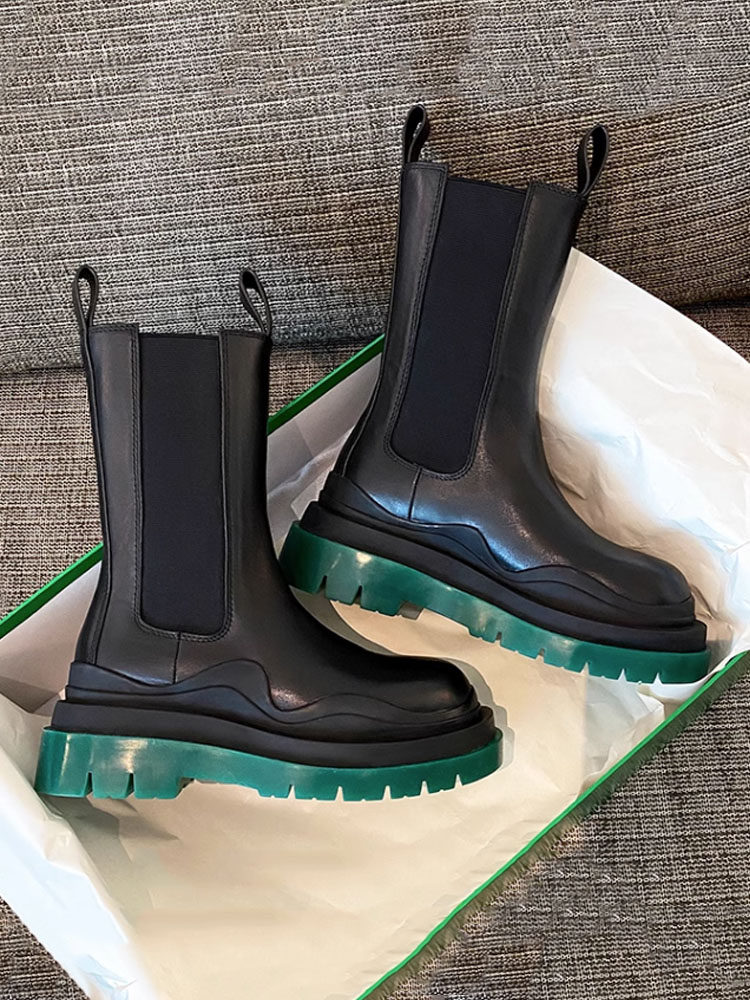 BVMONA MATCHING MARTIN BOOTS GIRL GENUINE LEATHER ANKLE BOOTS THICK-SOLED HEIGHTENED CHELSEA BOOTS AUTUMN AND WINTER MID-CUT CHIMNEY BOOTS