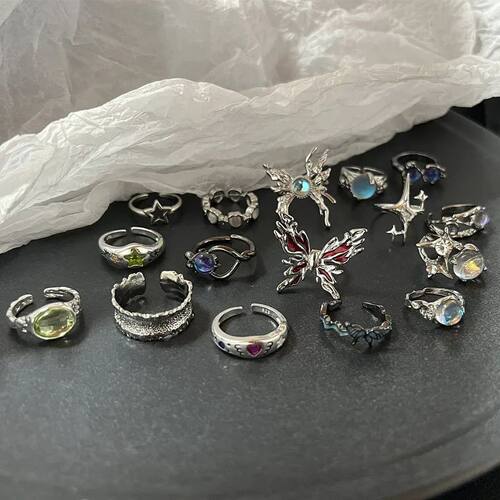 Fashion Punk Gemstone Irregular Metal Ring for Women Men Per