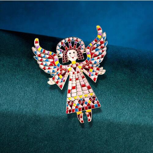 Creative Vintage Enamel Brooch Pins Angel Girl Wing Badge Hi