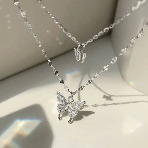 1 Women's Lats Sparkling Double Layer Butterfly Necklace Exq