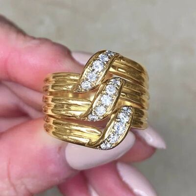 Stylish Multi-layered Ring Gold Color Bright Zirconia Finger