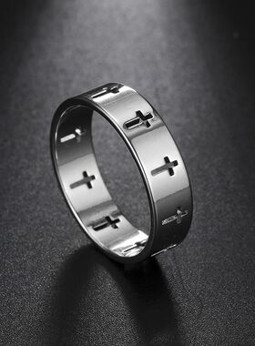 Gothic Cross Couple Rings Stainless Steel Silver Color Jesus