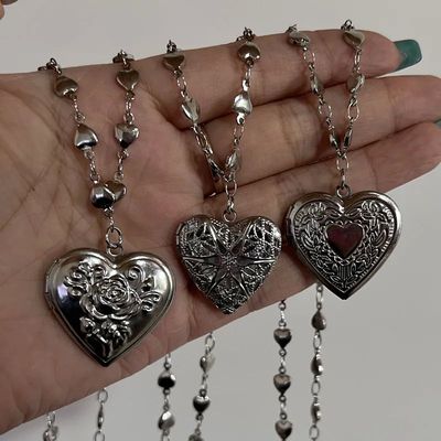 Romantic Heart Locket Pendant Openable Female Silver Color S
