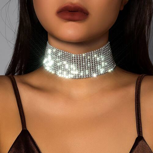 Sparkling Silver Color Crystal Collar Choker Necklace for Wo