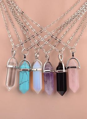 Hexagonal Column Quartz Necklaces Pendants Vintage Natural S